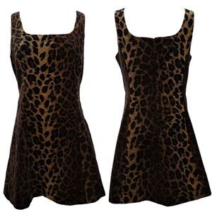Vintage Jeffrey Halper Velvet Leopard Print Retro Square Neck Classic Dress Larg